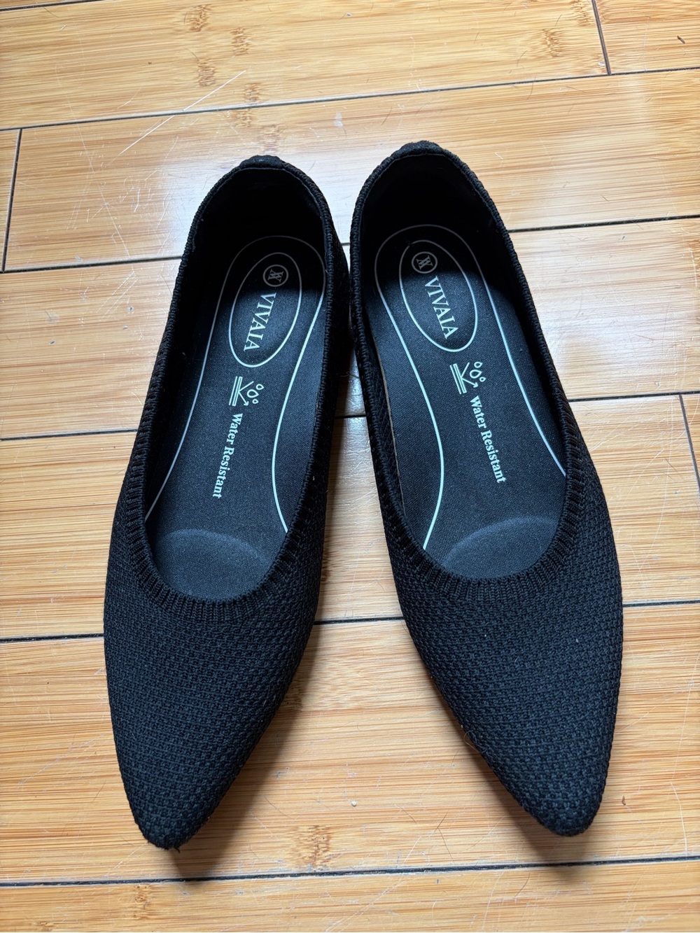 VIVAIA Black Pointed Knit Slip-On Flats